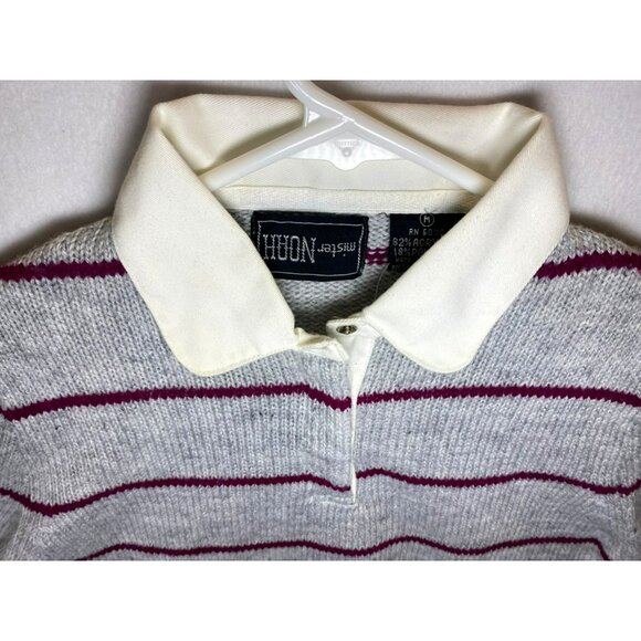 Vintage Striped Women's Sweater Grey New Tags Mister Noah Maroon Stripes Preppy - Picture 3 of 11